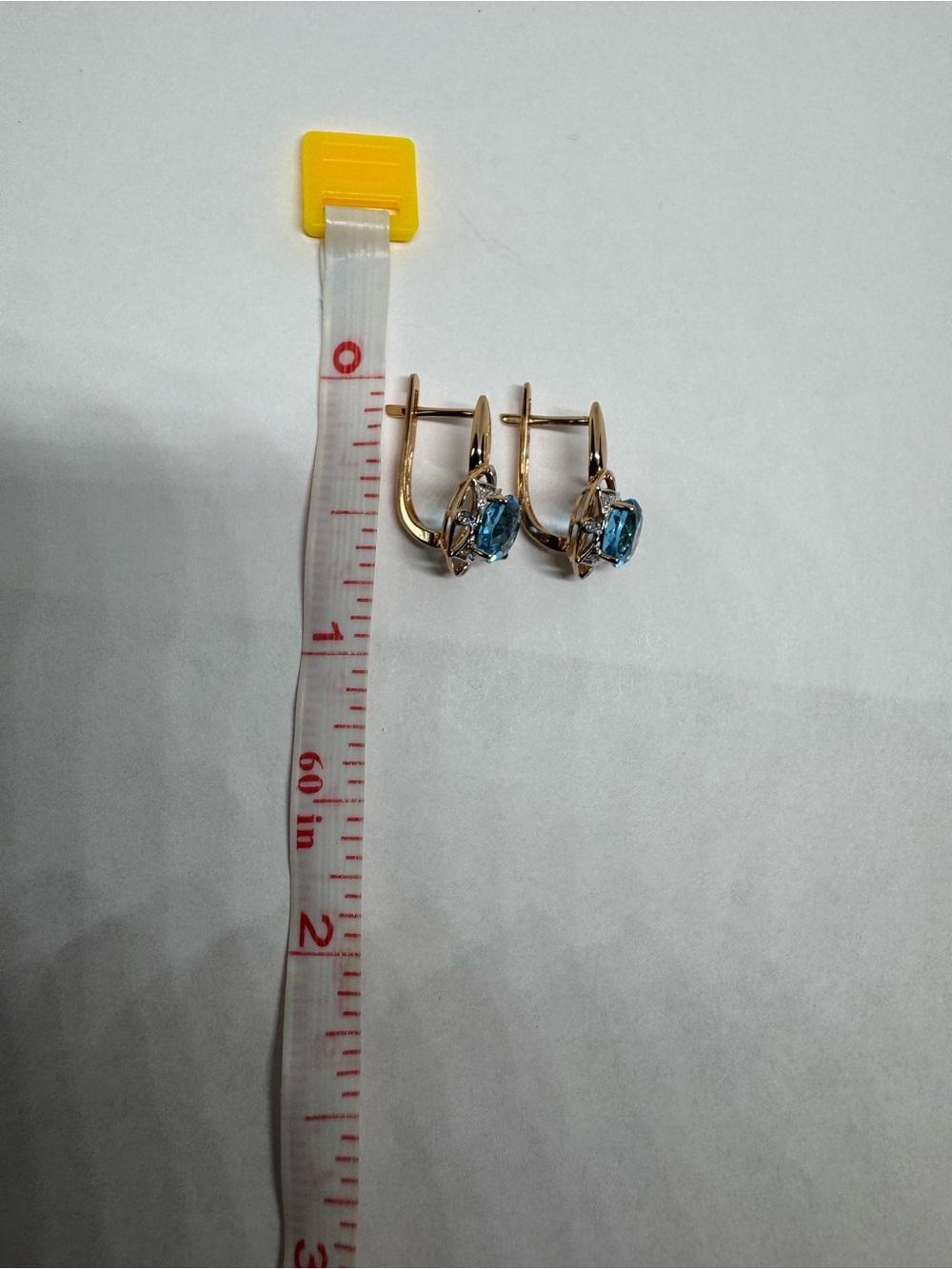14K 585 Rose Gold Blue Topaz & Diamond Earrings - Picture 13 of 16